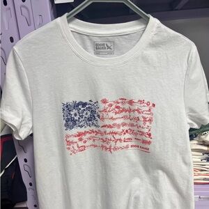 Eddie Bauer White T-Shirt with Blue and Red Floral Flag Design